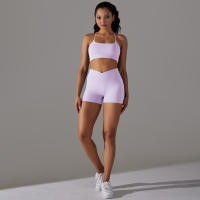 Hamidou-Conjuntos de Yoga cortos para mujer, Sujetador deportivo con espalda bonita, ropa deportiva, atuendo deportivo para mujer, Top corto para correr, pantalones cortos, ropa de entrenamiento - details 26