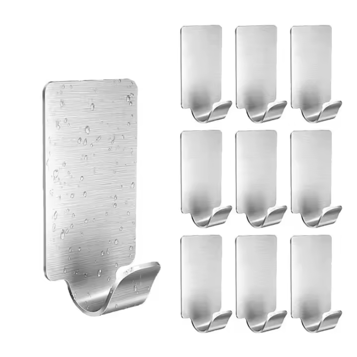 30 Uds ganchos adhesivos multiusos de acero inoxidable colgador de pared organizador toallero plata autoadhesivo ganchos pequeños Baño - 1