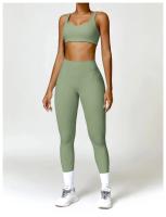 Conjunto de Yoga para Mujer de Cintura Alta Secado Rápido para Correr Fitness 2 Piezas Traje Deportivo sin Mangas de Nylon con Lining - details 6