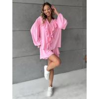 Nuevo conjunto casual para mujer con camisa de manga larga con volantes y botones y pantalones cortos de doble capa - details 22