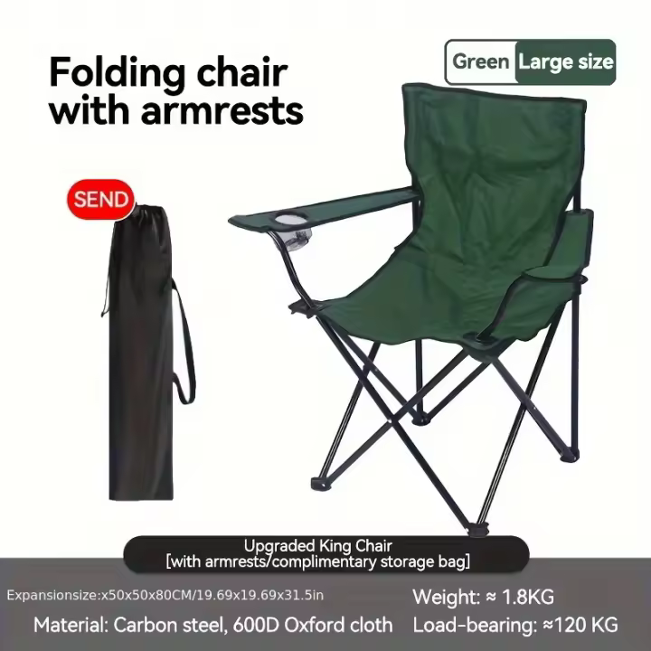 Silla Plegable De Ocio Al Aire Libre, Silla Plegable Portátil Con Reposabrazos Para Pesca, Camping Y Playa - 1