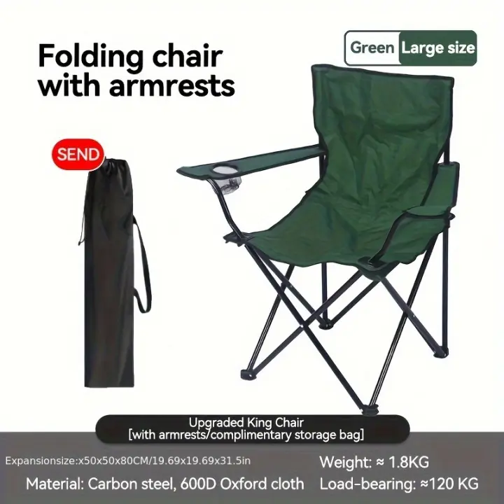 Silla Plegable De Ocio Al Aire Libre, Silla Plegable Portátil Con Reposabrazos Para Pesca, Camping Y Playa - 1