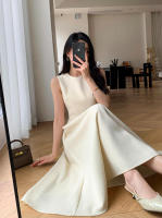 BGTEEVER-Midi elegante vestido sin mangas para mujer, prenda lisa con cuello redondo, línea A, longitud media, primavera y verano - details 10