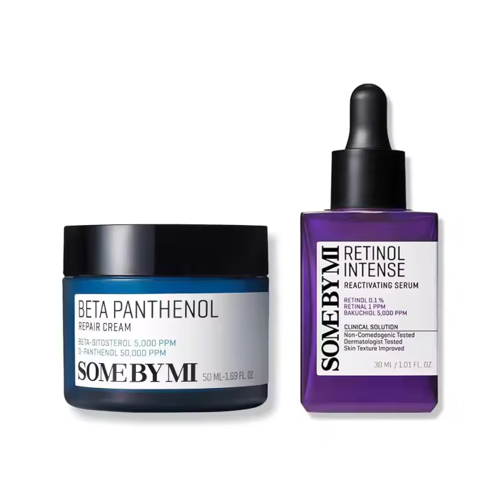 SOME BY MI Crema reparadora de beta-pantenol + Reactivación intensa 1.69Oz+1.01Oz Barrera reconstruyente Pantenol Suero suave de retinol al 0.1% - 1
