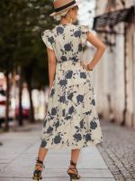 Vestido Bohemio de Manga de Volante para Mujer Ligero, Transpirable, Escote en V, Mangas de Volante, Ideal para Playa o Ciudad - details 2