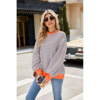 Sudaderas de cuello redondo a rayas para mujer con prendas de vestir exteriores de colores contrastantes - details 5