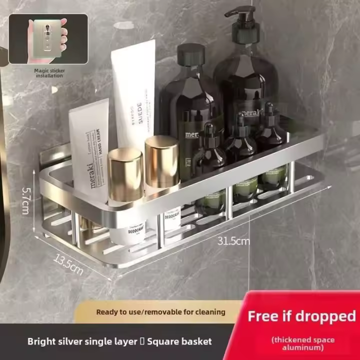 Estante de pared para baño negro no perforado, resistente al óxido, 1 pieza. - 1
