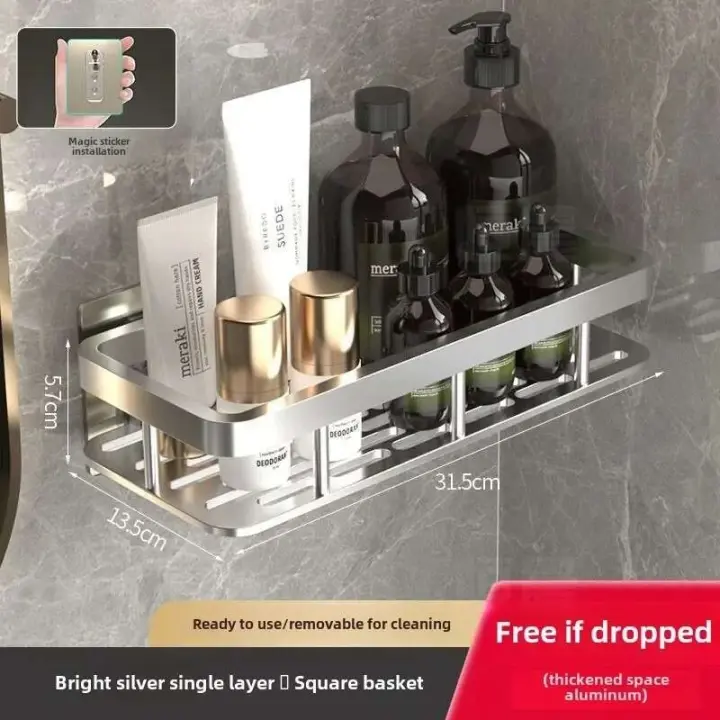 Estante de pared para baño negro no perforado, resistente al óxido, 1 pieza. - 1