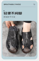La primera capa de sandalias con cabeza de bolso de piel de vaca, nuevos zapatos de playa de verano de cuero genuino para hombres, suelas suaves, suelas de tendón de res y zapatillas geniales del padre para dos. - details 4