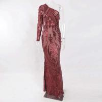 Noche retro con lentejuelas para mujer, un hombro, manga única, largo hasta el suelo, vestido de graduación elástico - details 1