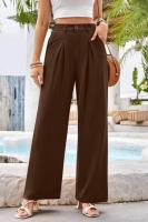 Pantalones de cintura alta para mujer, pantalones de vestir lisos a la moda, pantalones holgados de pierna recta para primavera y otoño - details 10