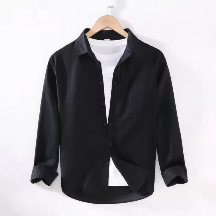 Camisa de Algodón Lino para Hombres en Otoño Cuello Cargado Casual Manga Larga - 1