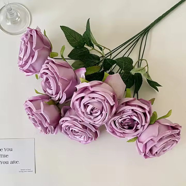 DIY 7 cabezas ramo de rosas artificiales tela de seda paquete de flores rosas flores falsas de seda decoración del hogar - 1