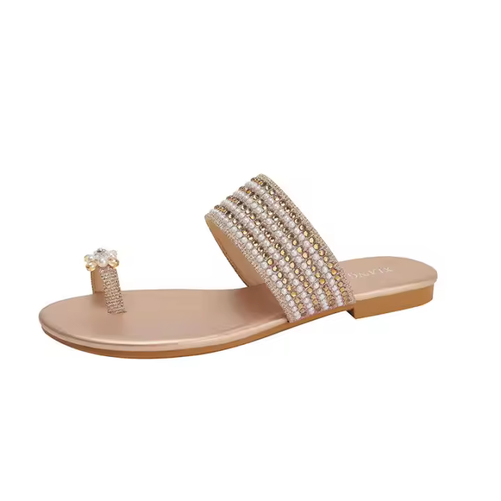 Nuevas sandalias romanas de playa 2025 de Sandalia para mujer en verano, hebilla de un solo botón y pequeño clip de abeja en el pie con un diamante - 1