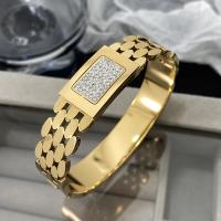 Brazalete con cinturón cuadrado de diamantes de imitación con microincrustaciones de lujo para mujer, joyería resistente al agua de acero inoxidable chapada en oro a la moda - details 3
