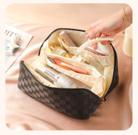 Bolso De Maquillaje Para Mujer Grande Capacidad Lujo Estilo Multifuncional Viaje Cosmético Bolsa De Algodón PU Con Patrón Cuadriculado Cierre De Cremallera - details 6