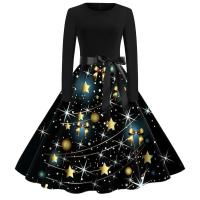Vestido de invierno con estampado de lentejuelas navideñas para mujer, elegante, Temperamental, cuello redondo, manga larga, corte en A, gran vuelo - details 2