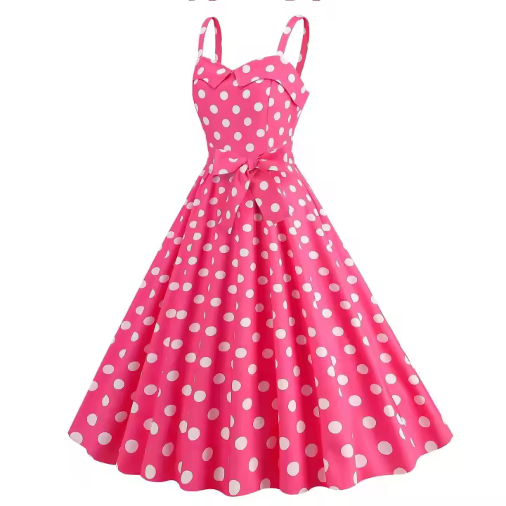 Mujeres Vintage e Pink Dot Retro Rockabilly Strap Tirantes cola Fiesta 1950s 40s Swing Dress Vestidos de verano - 1