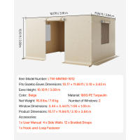 Pared Lateral para Gazebo Compatible con Estructuras de 304.8 x 365.76 cm, Cubierta de Invierno de 4 Paneles para Gazebos con Techo Rígido, Material de PE Duradero, Cubierta Exterior Resistente a la Intemperie con Ventanas de Malla Ventiladas, Marco de Ga - details 5