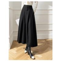Faldas elegantes de lana sintética para mujer, falda informal holgada de cintura alta con bolsillos para oficina, Otoño e Invierno - details 8