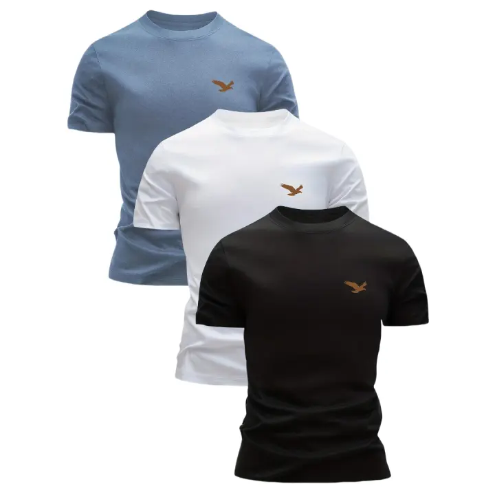 3 camisetas informales con cuello redondo para hombre, 100 % algodón, transpirables y cómodas, manga corta, cuello redondo, ligeras, perfectas para uso diario y en el hogar, ropa cómoda para el día a día |   Diseño minimalista |   Ajuste cómodo - 1