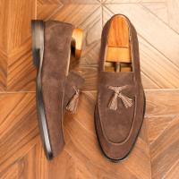 Zapatos de cuero para hombre, estilo británico, con una sola tira, mate, tipo mocasín, para negocios. - details 20