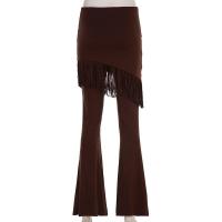 Pantalones de primavera/otoño con cintura BA, corte ajustado, acampanados, con empalme irregular y borlas, promoción para mujer - details 1
