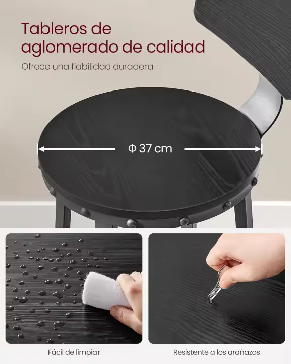 Taburetes de Bar, taburetes de Cocina, Juego de 2 taburetes Altos con Respaldo, Marco de Acero, Asiento de 73 cm de Alto, fácil Montaje, Industrial, Gris y Negro LBC026B02 - 1