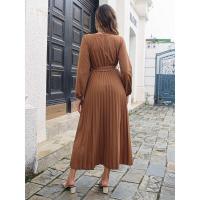 Elegante Vestido Largo Plisado de Color Sólido para Mujer Moda Otoño Primavera 2025 - details 22