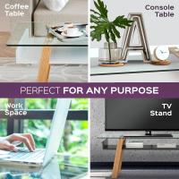 Mesita de Centro Rectangular, de Vidrio y Madera con Bandeja para Revistas, Mesa de Centro Baja para Salón y Oficina - details 3