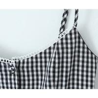 Nueva ropa de mujer, vestido de tirantes con apertura y cierre de botones a cuadros de moda de diseño francés europeo y americano - details 7