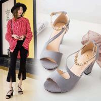 Verano Nueva línea Botón Gamuza Sandalias de tacón grueso Tacones altos romanos - details 3