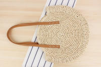 Bolso de paja tejido de un hombro redondo Simple para mujer, moda de playa, nuevo - details 9