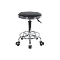 Taburete rodante Regulable en Altura, Taburete Giratorio con reposapiés, Estilo Metal Industrial Moderno, de Cuero PU Negro (Azul) - details 5