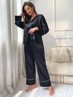 Ropa de dormir de satén de seda, pantalones con cuello ranurado, conjunto de camisón de 2 piezas, Tre y otra ropa informal para mujer - details 1
