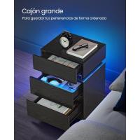Mesita de Noche con Tira de Luz LED Multicolor Variable, 3 Cajones, Mesa Auxiliar, Estilo Moderno, 35 x 40 x 55 cm, Negro Efecto Madera LET0830B01 - details 5