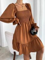 Elegante Vestido de Manga Larga para Mujer Color Sólido, con Volantes, Alta Calidad y Lujo Diseñador - details 11