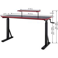 Escritorio de ordenador rectangular para juegos de altura regulable, con estante elevado para colocar el monitor, 140 x 63,5 x 109-126 cm, color rojo - details 2