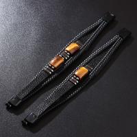 Pulsera de Ojo de Tigre y Cuero Multinivel para Hombre Brazalete Magnético con Piedras Naturales - details 5
