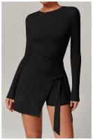 Vestido deportivo antideslizante falso de dos piezas, Vestido corto de tenis con tirantes divididos y espalda en U, ropa deportiva ajustada y cómoda para Yoga y manga larga - details 19