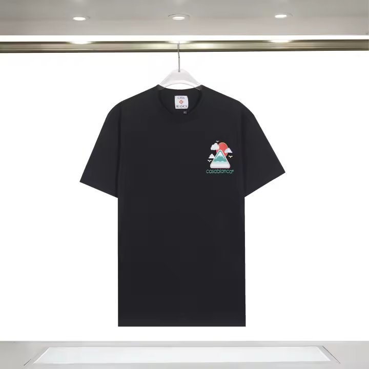 Camiseta Deportiva de Algodón Puro para Hombres Cuello Redondo, Estampado de Logotipo Delantero, Estilo Casual para el Verano - 1