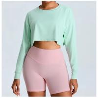 Top deportivo de manga larga corta para mujer, ropa deportiva holgada informal con cuello redondo y cintura alta para Yoga - details 3