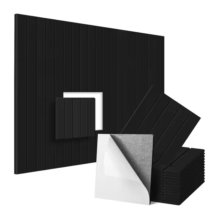 Paneles de espuma a prueba de sonido, paneles de pared acústicos autoadhesivos para tratamiento acústico, color negro, 12x12x0,4 pulgadas, paquete de 12 - 1