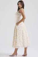 Vestido midi de satén con tirantes finos para mujer, abertura frontal, ahuecado, con bolsillos - details 24