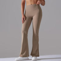 Leggings de yoga de color sólido para mujer, pantalones acampanados de cintura alta, elásticos, entrenamiento, pierna ancha - details 35
