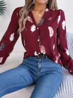 Blusa de manga larga con estampado de plumas para mujer, camisa blanca a la moda, Top informal para oficina, ropa elegante para mujer, novedad de otoño - details 12