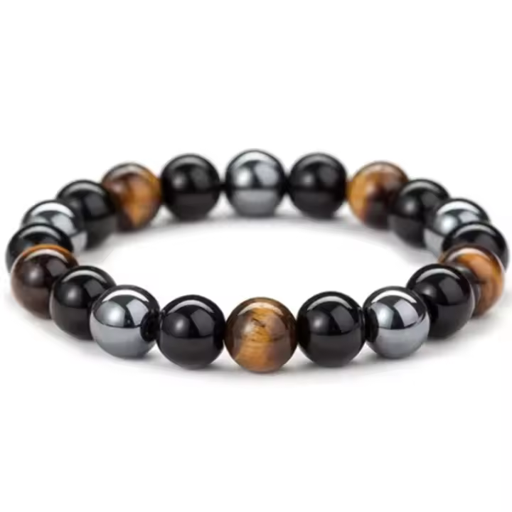 Pulsera de Obsidiana de Tigre Ojo de Plata Amuleto de Suerte Hecho a Mano para Hombres y Mujeres - 1