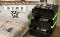 Rcynview Mesa de noche  con 3 cajones de madera blanca organizador de gran espacio para dormitorio y salón 45 x 35 x 62 cm - details 3
