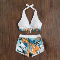 Bikini abierto con estampado de hojas retro en talla grande, conjunto de traje de baño de dos piezas con correas estables para mujer - details 80