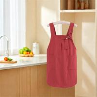 Delantal de cocina de algodón con correas cruzadas, delantal de cocina para el hogar resistente a la suciedad, ajustable con bolsillo, ropa de trabajo coreana, cocina casera - details 8